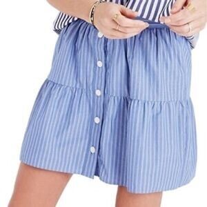 Madewell Blue White Striped Tiered Button Front Spring Flowy Skirt Large Cotton